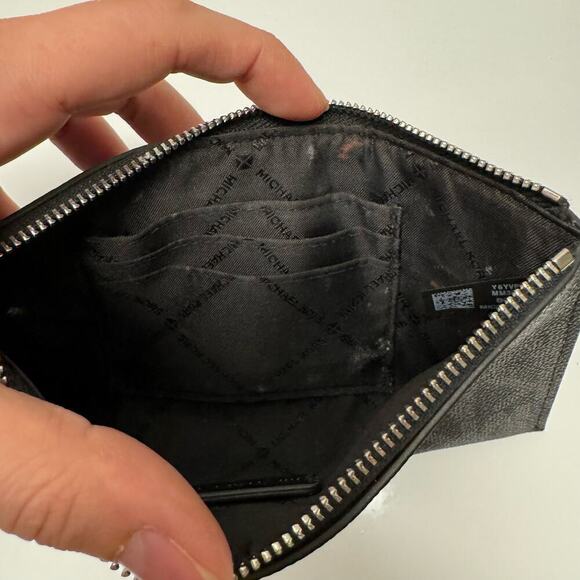 Michael Kors Black Logo Zipper Small Clutch Wristlet Purse Designer - Picture 7 of 10